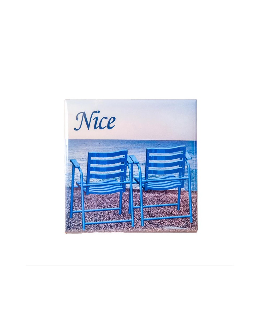 Dessous de bouteille 2 chaises bleues Nice Dessous de bouteille 2 chaises bleues Nice