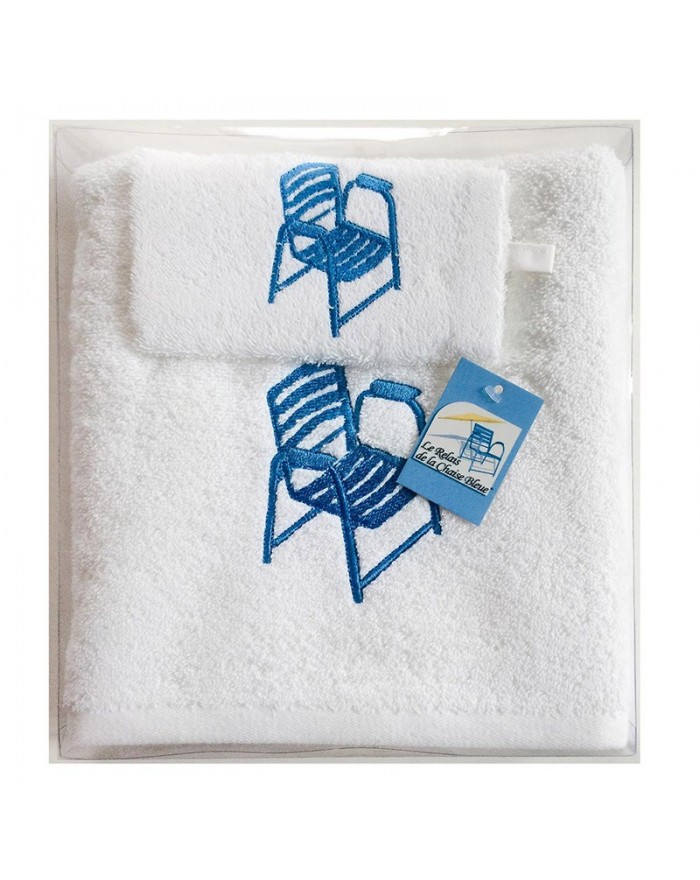 Coffret Gant - Serviette blanche Chaise Bleue