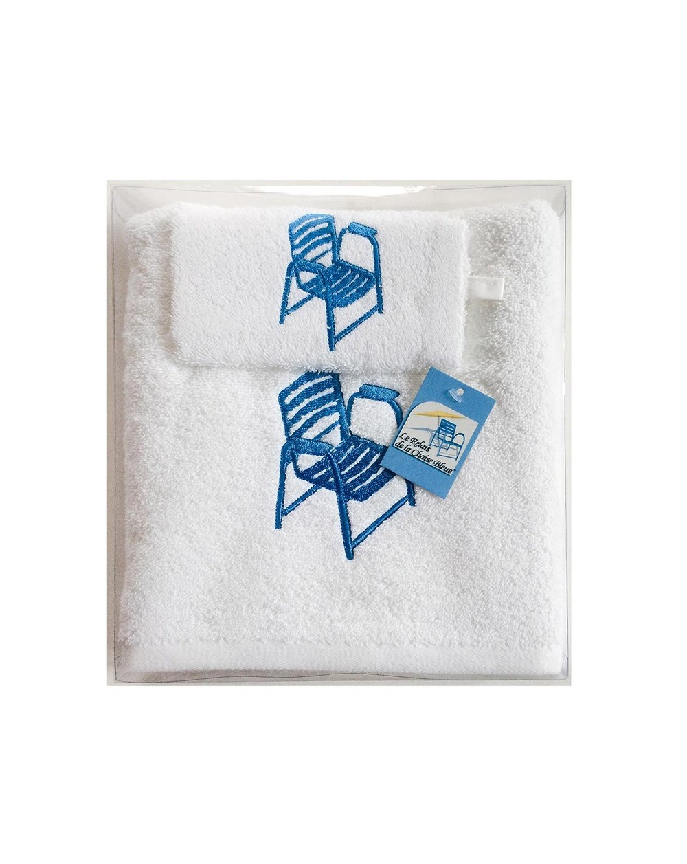 Coffret Gant - Serviette blanche Chaise Bleue Coffret Gant - Serviette blanche Chaise Bleue