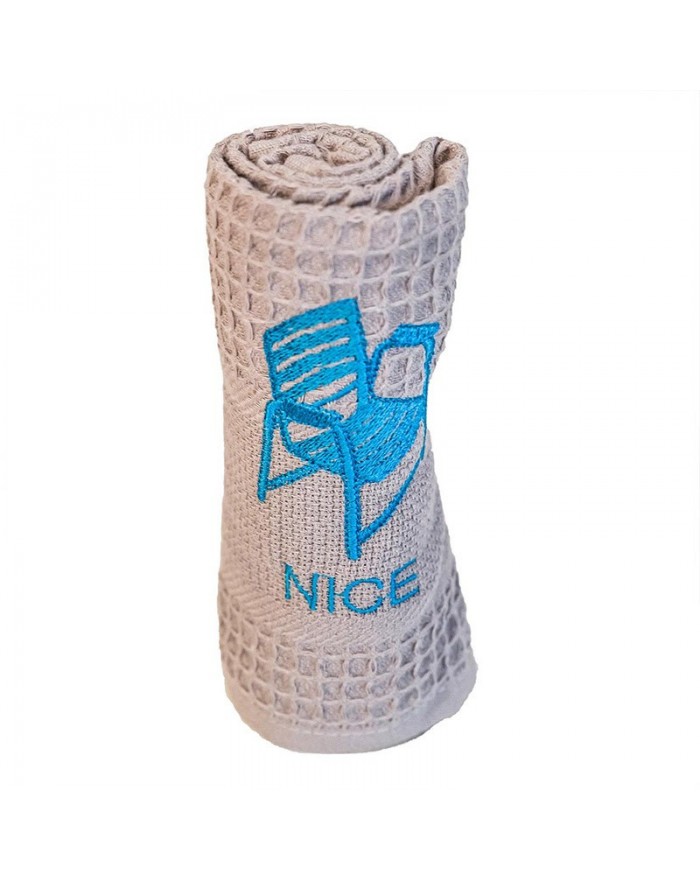 Torchon brodé Gris Nice - Chaise Bleue
