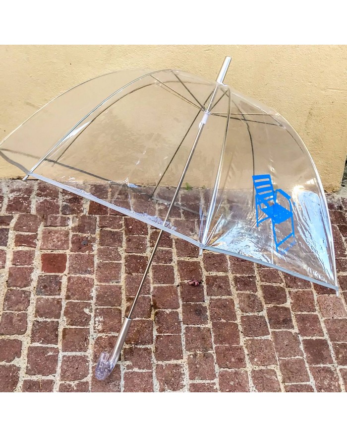 Parapluie canne transparent Chaise Bleue