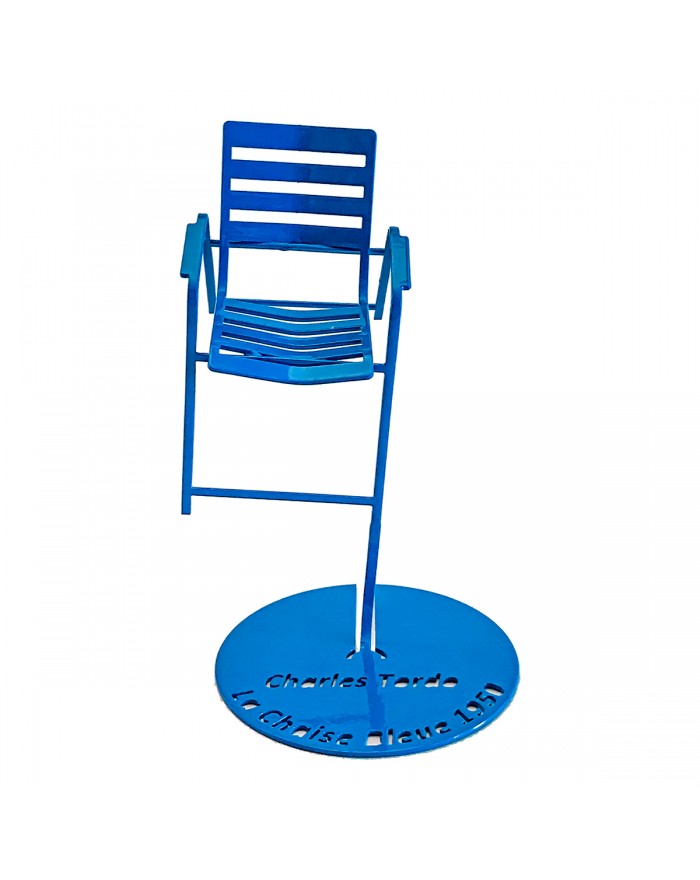 Blue chair in suspension (front view)