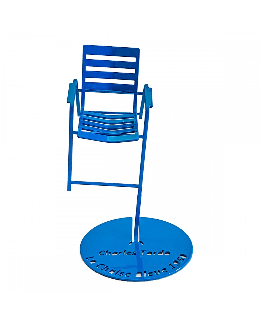 Blue chair in suspension (front view)