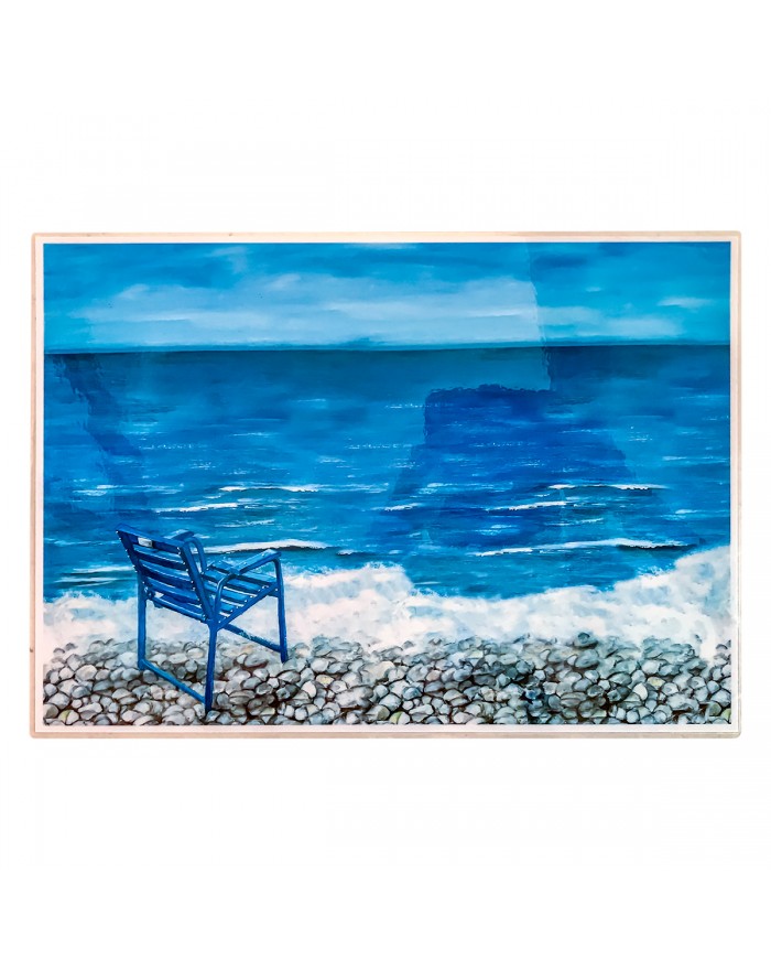 Placemat Blue Chair on sea and pebbles (verso)